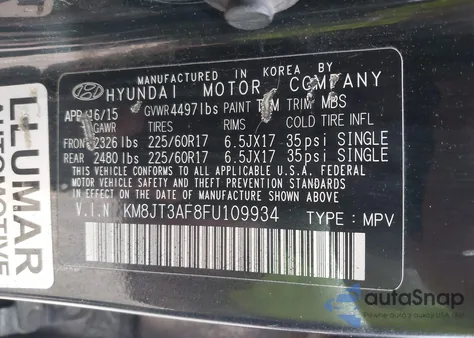 2015 Hyundai Tucson Gls from USA, damaged, VIN KM8JT3AF8FU109934